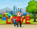 Cartoon a boy playing skateboard in the park Royalty Free Stock Photo