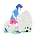 Cartoon boy playing soccer. Kid and soccer ball. Vector illustration isolated on white background. Royalty Free Stock Photo