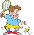 Cartoon boy playing tennis Royalty Free Stock Photo