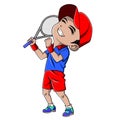 Cartoon boy playing tennis ball Royalty Free Stock Photo