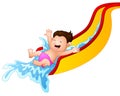 Cartoon boy playing waterslide