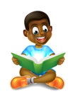 Cartoon Boy Reading Amazing Book Royalty Free Stock Photo