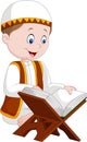 Cartoon boy reading Quran