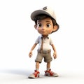 Cartoon Boy In Hat And Shorts: Vray Style Hispanicore Illustration