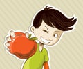 Cartoon boy with red apple Royalty Free Stock Photo