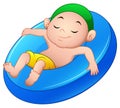 Cartoon boy relaxing above an inflatable ring Royalty Free Stock Photo