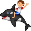 Cartoon Boy riding orca