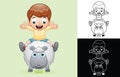 Cartoon of a boy riding on sheep Royalty Free Stock Photo