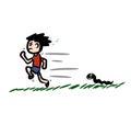 Cartoon the boy run away from the snake. Royalty Free Stock Photo