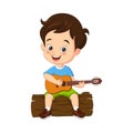 Cartoon boy scout playing guitar on stump Royalty Free Stock Photo