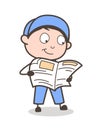 Cartoon Boy Searching Job in Newspaper Vector Illustration