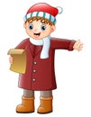 Cartoon boy singing christmas carols Royalty Free Stock Photo