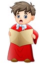 Cartoon boy singing christmas carols Royalty Free Stock Photo