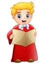 Cartoon boy singing christmas carols Royalty Free Stock Photo