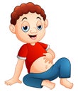 Cartoon boy sitting with a full stomach