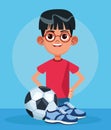 Cartoon Boy With Soccer Ball And Sport Shoes, Colorful Design