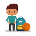 cartoon boy student blue bag ball basketball