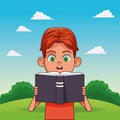 Cartoon boy surprised reading a book Royalty Free Stock Photo