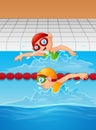 Cartoon boy swimmer in the swimming pool Royalty Free Stock Photo