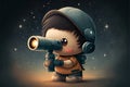 a cartoon boy with a telescope looking through the lens of a telescope at the stars in the sky behind him is a star filled sky Royalty Free Stock Photo