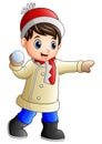 Cartoon boy throwing snowball