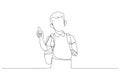 Cartoon of boy with thumb up is going to school wear bag and holding books. One line art style Royalty Free Stock Photo