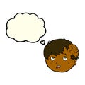 cartoon boy with ugly growth on head with thought bubble Royalty Free Stock Photo