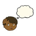 cartoon boy with ugly growth on head with thought bubble Royalty Free Stock Photo