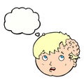 cartoon boy with ugly growth on head with thought bubble Royalty Free Stock Photo