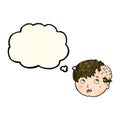 cartoon boy with ugly growth on head with thought bubble Royalty Free Stock Photo