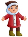 Cartoon boy in winter clothes singing christmas carols Royalty Free Stock Photo