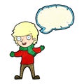 cartoon boy in winter clothes with speech bubble Royalty Free Stock Photo