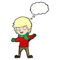 cartoon boy in winter clothes with thought bubble Royalty Free Stock Photo