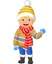 Cartoon a boy in Winter clothes waving hand Royalty Free Stock Photo