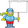 Cartoon boy in Winter clothing holding a sign Royalty Free Stock Photo