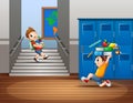 Cartoon of boys carrying a school supplies Royalty Free Stock Photo