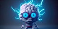 cartoon brain character with glasses and a nerdy expression, surrounded by electrical synapses and thought bubbles Royalty Free Stock Photo