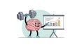 Brain Power Cartoon Brain Lifting Weights, Growth Chart Royalty Free Stock Photo