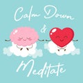 Cartoon brain and heart meditating