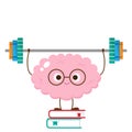 Cartoon brain lifting barbell make of books