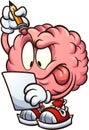 Cartoon brain looking at a piece of paper and thinking