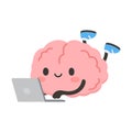 Cartoon Brain Using Laptop Illustration Royalty Free Stock Photo