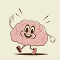 funny cartoon illustration of a happy walking brain