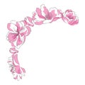 Cartoon branch of cherry blossoms. Illustration of a sakura branch with flowers. Logo. Picture of the symbol of spring.