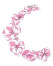 Cartoon branch of cherry blossoms. Illustration of a sakura branch with flowers. Logo. Picture of the symbol of spring.