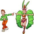 Cartoon Brazilian male and female carnival passistas in costume