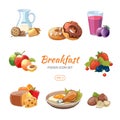 Cartoon breakfast food vector icons set