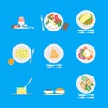 Cartoon Breakfast Menu for Home, Hotel, Cafe or Restaurant Set. Vector