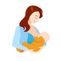 Cartoon Breastfeeding Concept Mother and Newborn Baby. Vector