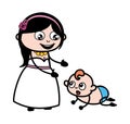 Cartoon Bride with Crowling Baby Royalty Free Stock Photo